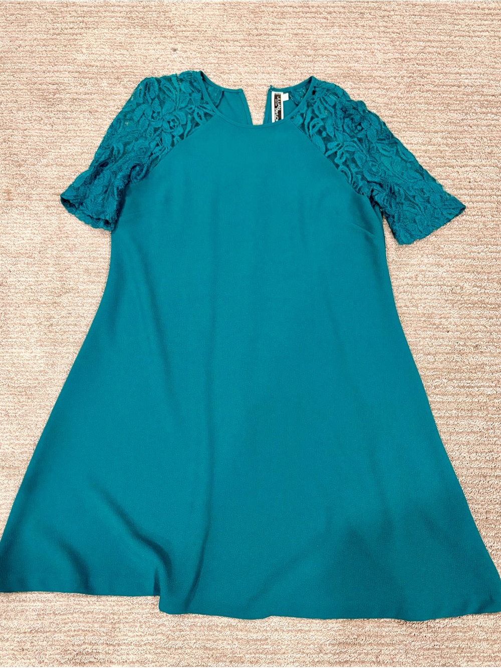 Women’s Teal Lace Sleeve A-Line Dress